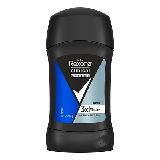 Rexona Antitranspirante En Barra Clinical Expert Clean para Hombre Con 96 Horas De Protección Contra El Sudor Excesivo Y El Mal Olor 46 G