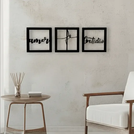 Trio Quadros Fé Amor Gratidão Vazado Pequenos Decorativo Mdf