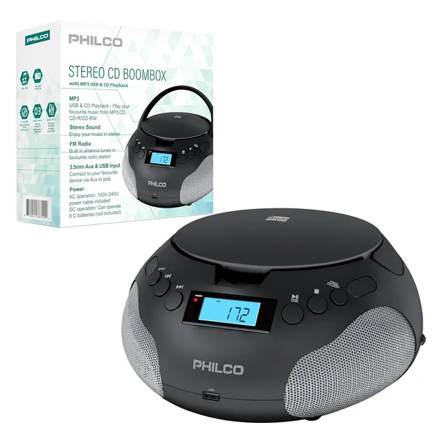 Reproductor Portátil Philco Cd Mp3 Radio Fm Auxiliar Led Com