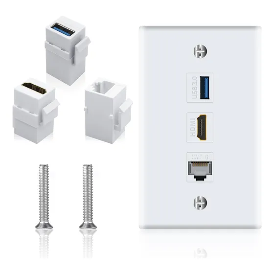 Placa De Pared Poyiccot Hdmi Rj45 Con Salida Usb Hdmi De 3 P