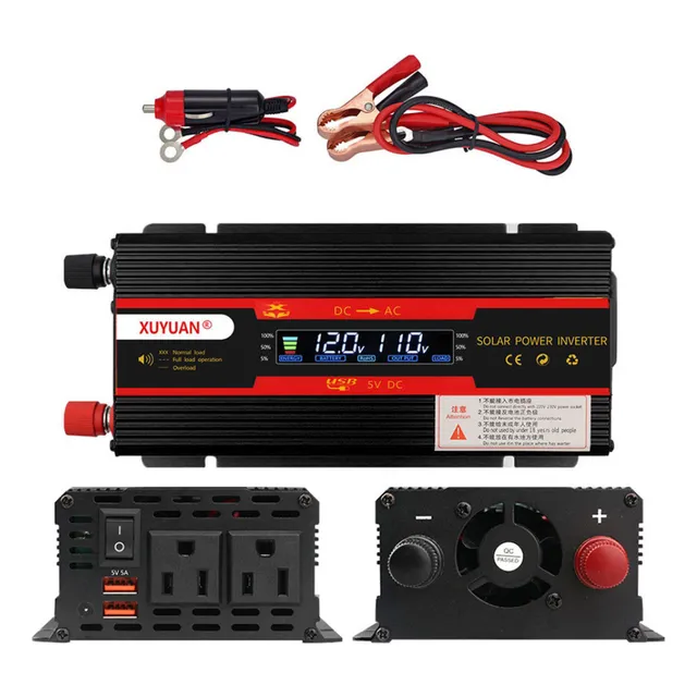 Convertidor solar Inversor De Coche 12 V 24 V A 110 V para pantalla digital El Hogar 4000 W, Apto Car Inversor Para Olla Arrocera/Secador De Pelo/Teléfono Móvil/Cámara Digital/Portátil Negro