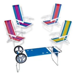 Kit Carrinho De Praia + 4 Cadeiras De Praia ReclinĂĄvel Mor Kit Carrinho De Praia + 4 Cadeiras De Praia ReclinĂĄvel Mor