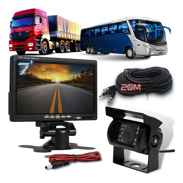 Kit Tela Camera Infra 12v Cabo 20m Prova D'água Caminhão 24h