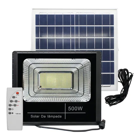 Refletor Solar Led Holofote 500w Carcaça Preto Luz Branco-frio