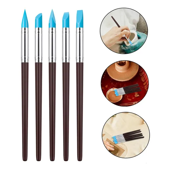Kit 5 Estecas Pincel Modelador Silicone De Argila E Biscuit
