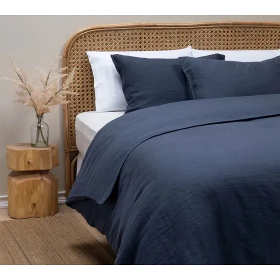 Funda De Plumón Y Almohada Azul 19-4021 Bicolor Lino Algodón