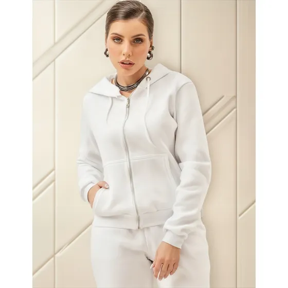 Moletom Básico Feminino Com Zíper E Capuz Cores Lisas