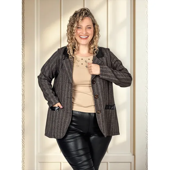 Blazer Mujer Onara Julia Tramado + Bolsillos Talle Grande
