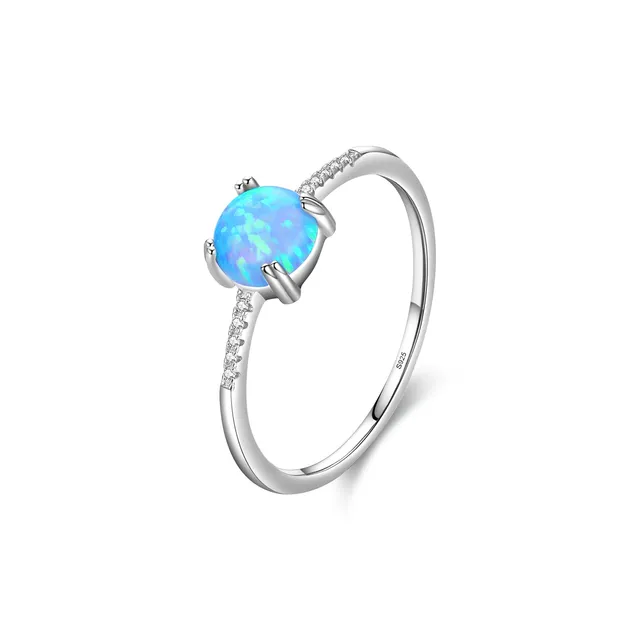 Anillo Plata 925 Opalo Azul Dama Elegante Promesa Joya