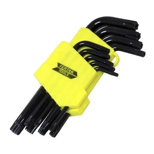 Jogo de Chave Torx Fertak Pequena 9 Peças T10 A T50 Com Furo Tipo L 2409 Cor Preto