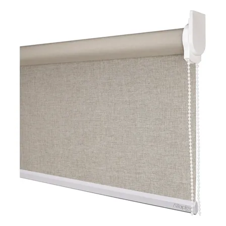 Cortina Rolo Blackout Medida L 1,80 X A 1,50 Blecaute Roller Cor Linho Bege Acabamento Branco
