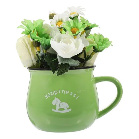 X Taza De Té De Cerámica Con Crisantemo En Maceta