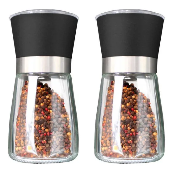 Kit 2 Moedores De Tempero Manual Para Sal Pimenta Pequeno 180ml Preto