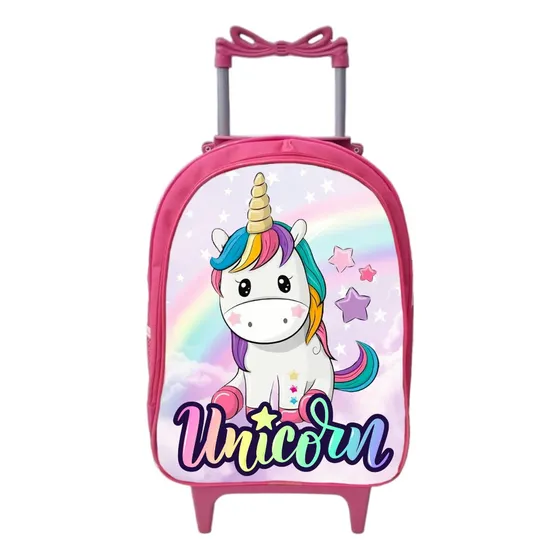 Mochila escolar RDM Rodinha cor rosa design unicórnio 25L