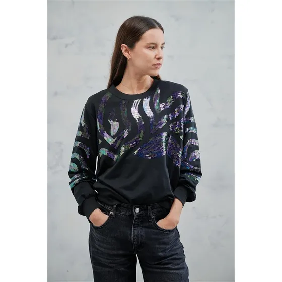 Buzo Crop Premium Negro Con Lentejuelas Guk70016 Arizona