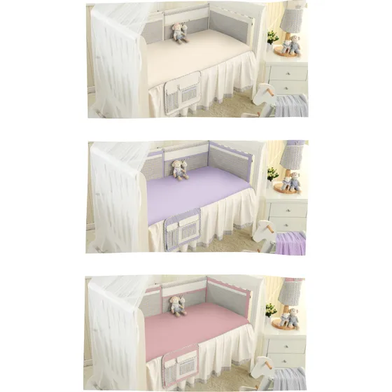 Kit 3 Lençol De Berço Americano Com Elástico Em Malha Antialérgico Menina Ou Menino Roupa De Cama Baunilha Lavanda Rosa 100% Algodão 70cmX1,30mX12cm Renova Enxovais