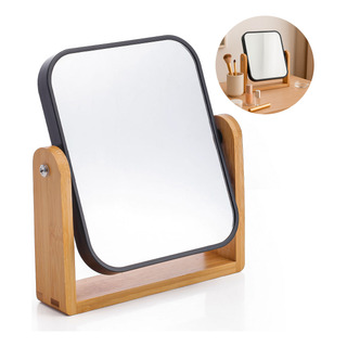 Espelho De Mesa 2 Em 1 C/ Aumento 2x Gira 360º Suporte Bambu Espelho De Mesa 2 Em 1 C/ Aumento 2x Gira 360º Suporte Bambu