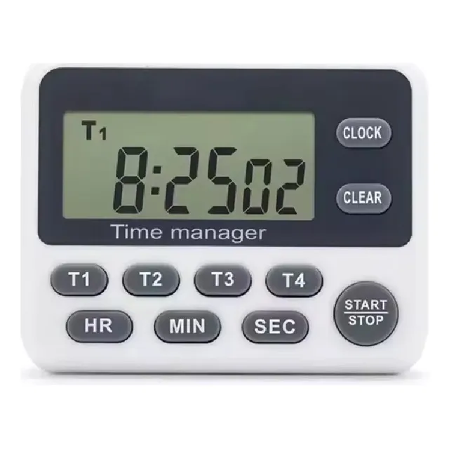 Temporizador Timer Digital Cocina De 04 Canales Con Reloj 