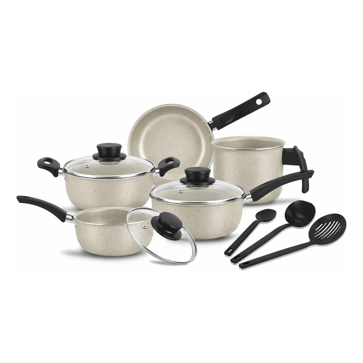 Jogo De Panela Antiaderente Conjunto Caçarola Kit 8 Peças Baunilha