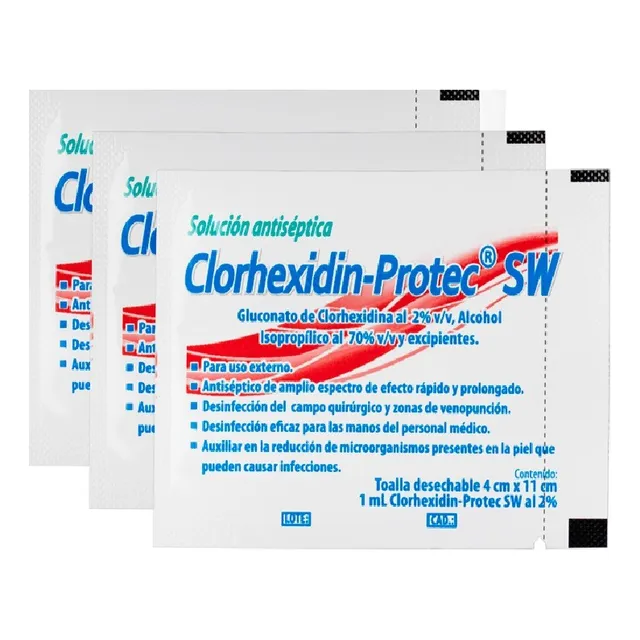 Granel 100 Pza Toallas Antiseptica Gluconato Clorhexidina 2%