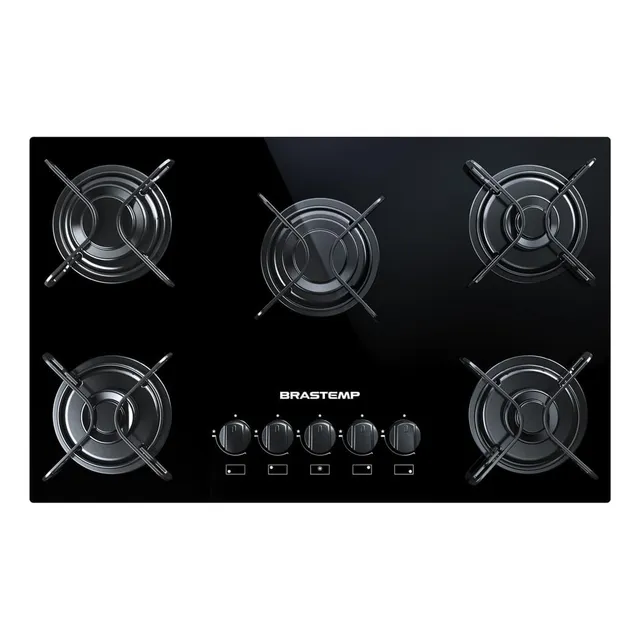 Cooktop 5 bocas a Gás Fogão Eletrico 127/220V com Grades Piatina e Acendimento Automático 127/220V Preto BDD75 Brastemp
