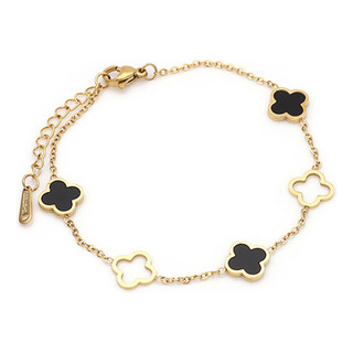 Pulsera Flores Trébol En Color Negro En Acero Inoxidable Pulsera Flores Trébol En Color Negro En Acero Inoxidable