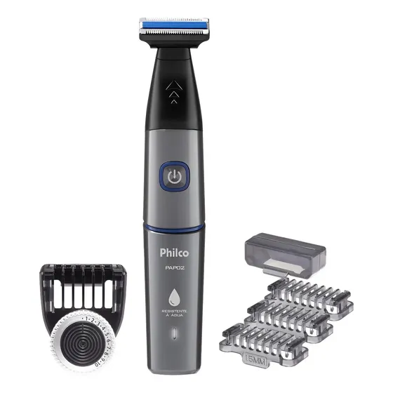 Aparador De Pelos Philco Bivolt 7 Acessórios Usb Pap02 Cinza Com Azul