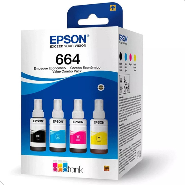 Tinta Epson 664 Kit 4 Garrafas T664 L395 L380 L375 L220 Tinta Epson 664 Kit 4 Garrafas T664 L395 L380 L375 L220