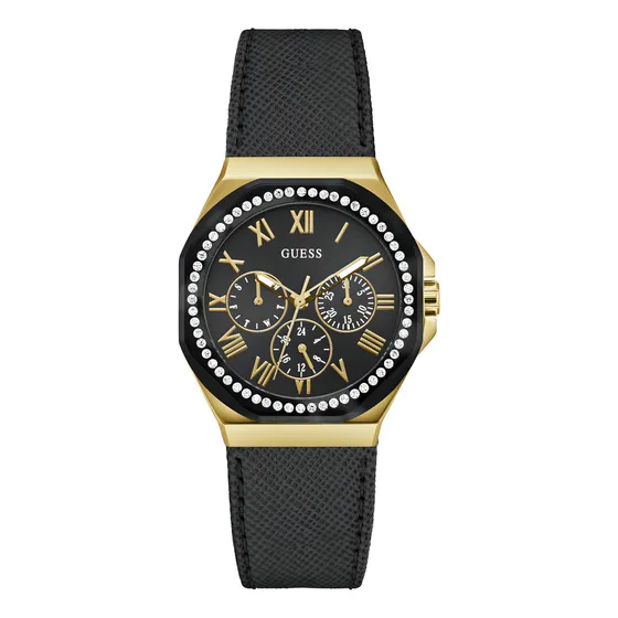 Reloj Mujer Guess Glaze Gw0753l4 Dorado Correa Negro Fondo Negro