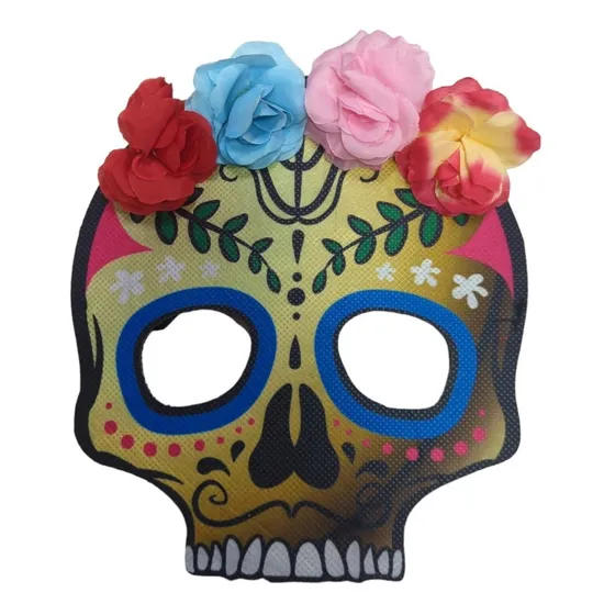 Antifaz Mascara Careta Calaca Dia Muertos Flores Disfraz