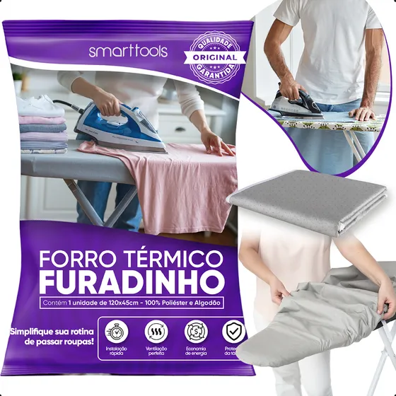 Forro Para Tábua De Passar Roupa Capa Ajustável Com Espuma Forro Térmico Aluminizada Com Furinhos Tamanho: 1,20cm X 45cm Marca: Smart Tools