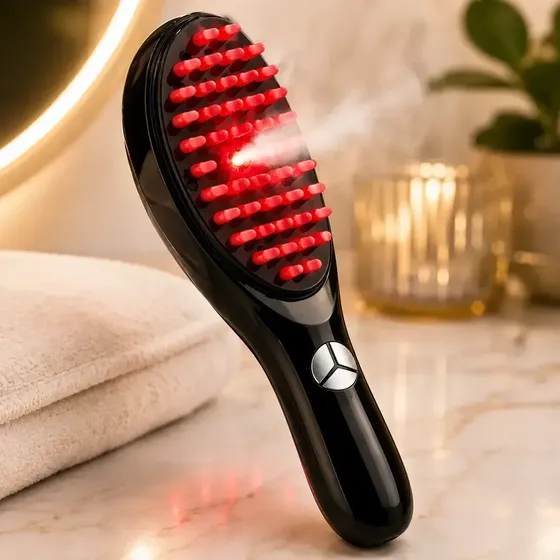 Escova Massageadora Capilar 4 Em 1 Led Vapor Vibração Sem Fi