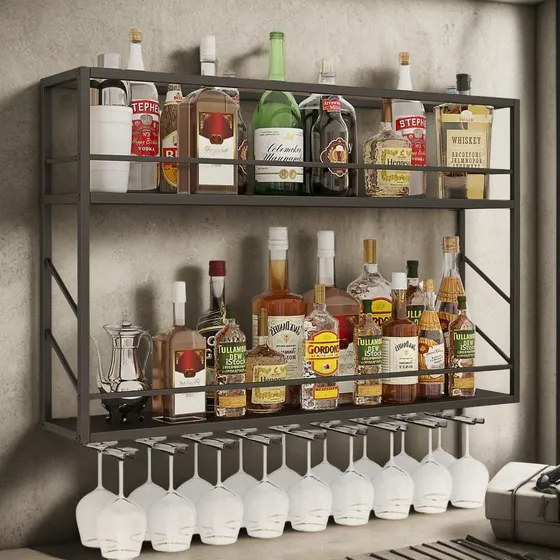 Estante De Vino Industrial Montado En Pared 80 Cm 3 Niveles