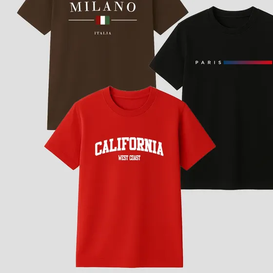 Kit 3 Camisetas Masculina 100% Algodão Premium Verão Casual