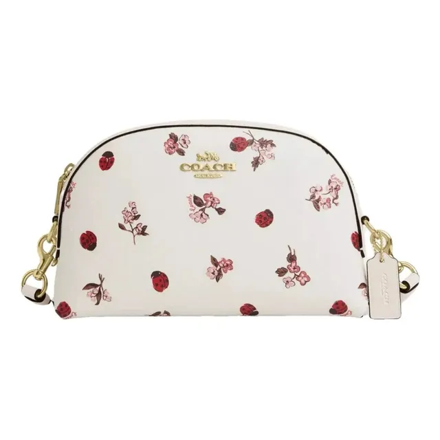 Bolsa Bandolera Coach Madi Crossbody 100% Original Importado Color Blanco Con Estampado De Flores Rosadas Y Mariquitas Floreado Oro Blanco