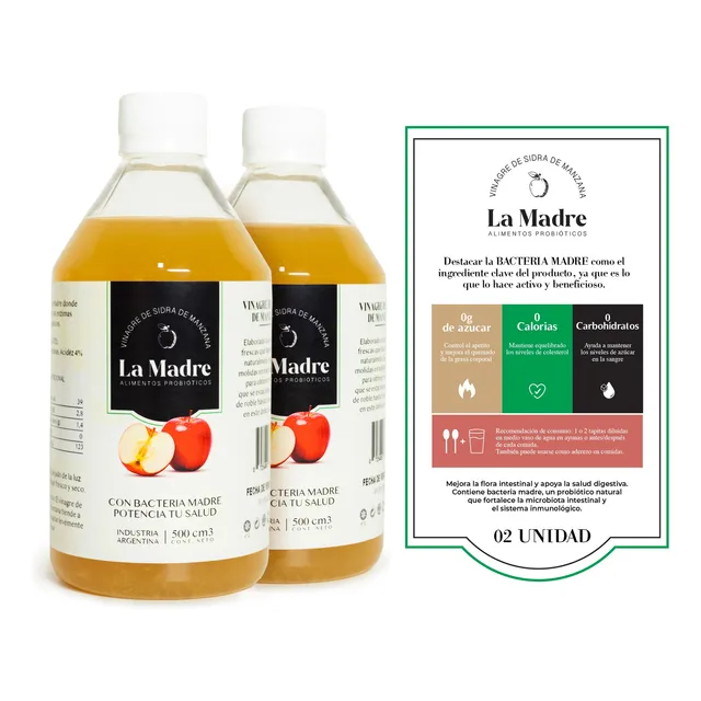 Vinagre De Sidra De Manzana Orgánico Con La Madre 1 Litro