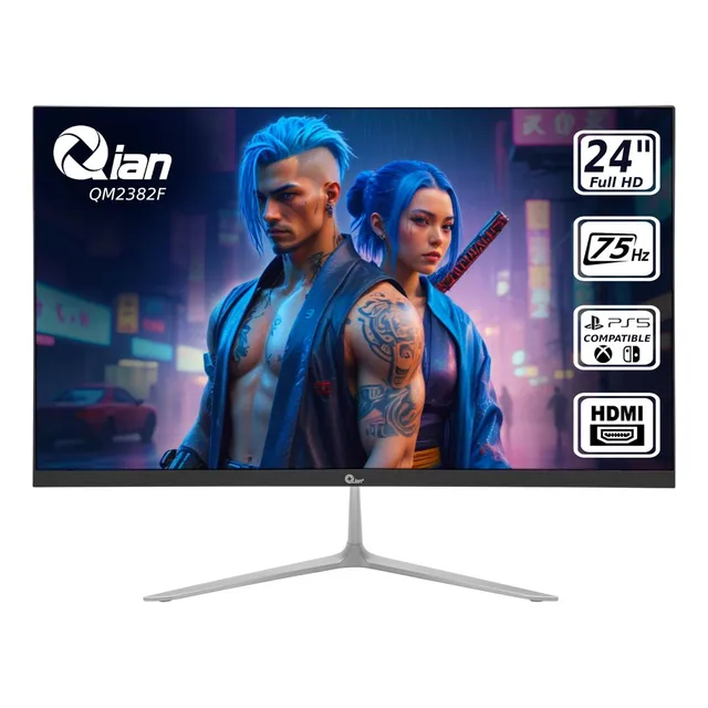 Qian Monitor LED Sin Marco 23.8", Full HD 1920 x 1080p, 75Hz, HDMI, VGA, VESA 75 x 75mm, Negro,Para Pc/Laptop/ Xbox Series S, Qm2382f