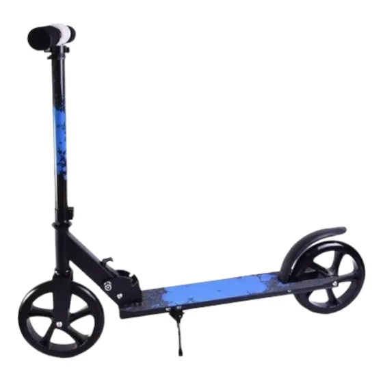 Monopatín Grande De Metal Plegable Dos Ruedas El Duende Azul Color Negro