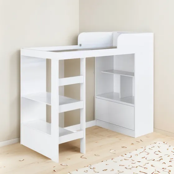 Cama Alta Multifuncional Solteiro Branco Com Estante E Escri