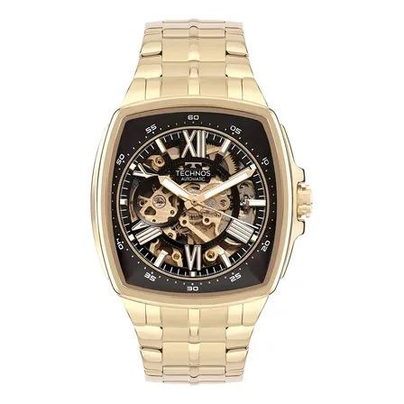 Relógio Technos Masculino Automático Dourado - G3265AI/1P Cor do fundo Preto