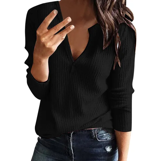 Blusa Manga Larga Para Mujer Jersey Cuello V Top Atletico