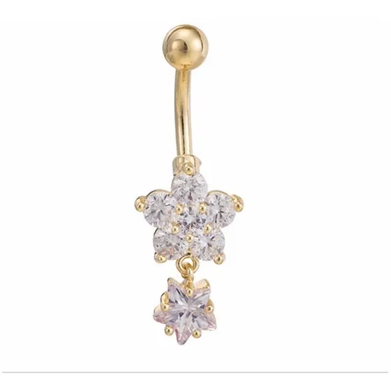 Piercing De Umbigo Dourado Flor Estrela Folheado Zirconia