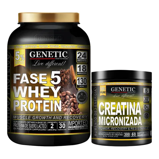 Proteína Whey F5 Creatina 300g Genetic Fuerza Recuperación Sabor Cappuccino