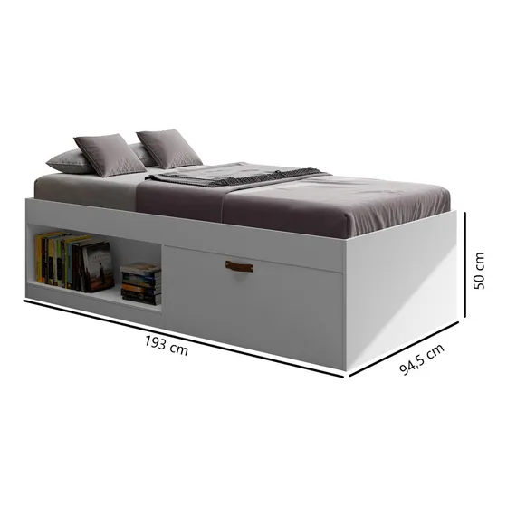 Cama Box Individual 1 Plaza Con Zapatera Y Nicho Dormitorio Color Blanco Laura Soltero