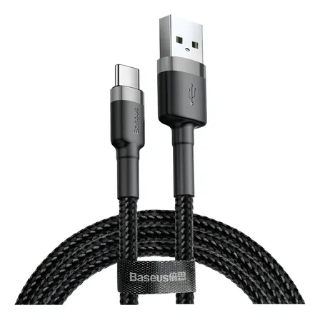 Cabo Rápido Usb Para Tipo- C Baseus Cafule Nylon 3a 1 Metro Cor Preto