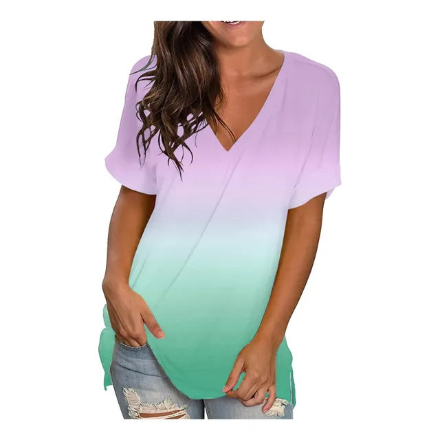 2023 Tops Para Mujer Camiseta Estampado Degradado Blusa V