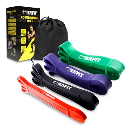 Power Bands Overfit Bandas Elasticas Resistencia Set X4 Color Negro