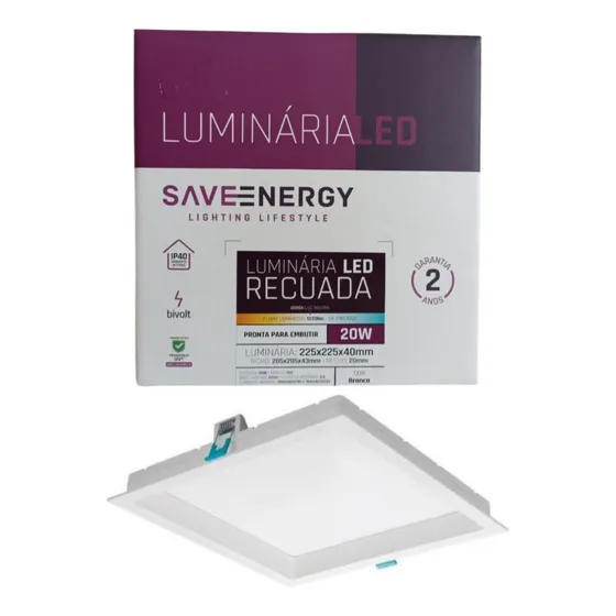 Painel Luminaria Embutir 20w Recuado Save Energy 4k Neutro