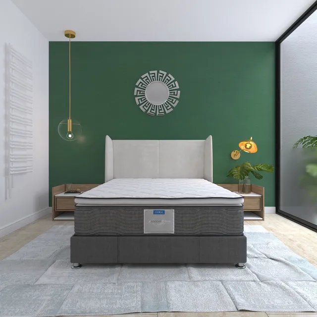 Colchón Matrimonial Restonic Foam Ortopédico + Base Cama Color Gris- Negro