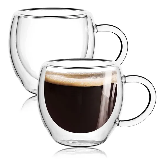 Pocillo Taza Vaso Oreja 80ml Doble Pared Vidrio Borosilicato
